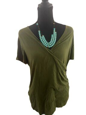 Guberry Olive Green Surplice Wrap Top Women's XL Short Sleeve